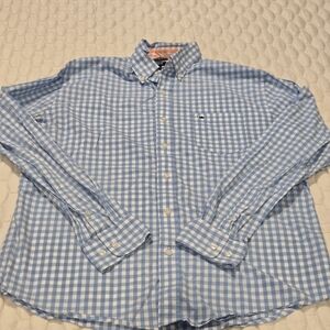 Crown & Ivy Men's Button Down Shirt Blue Plaid Checkerboard Casual Size Large